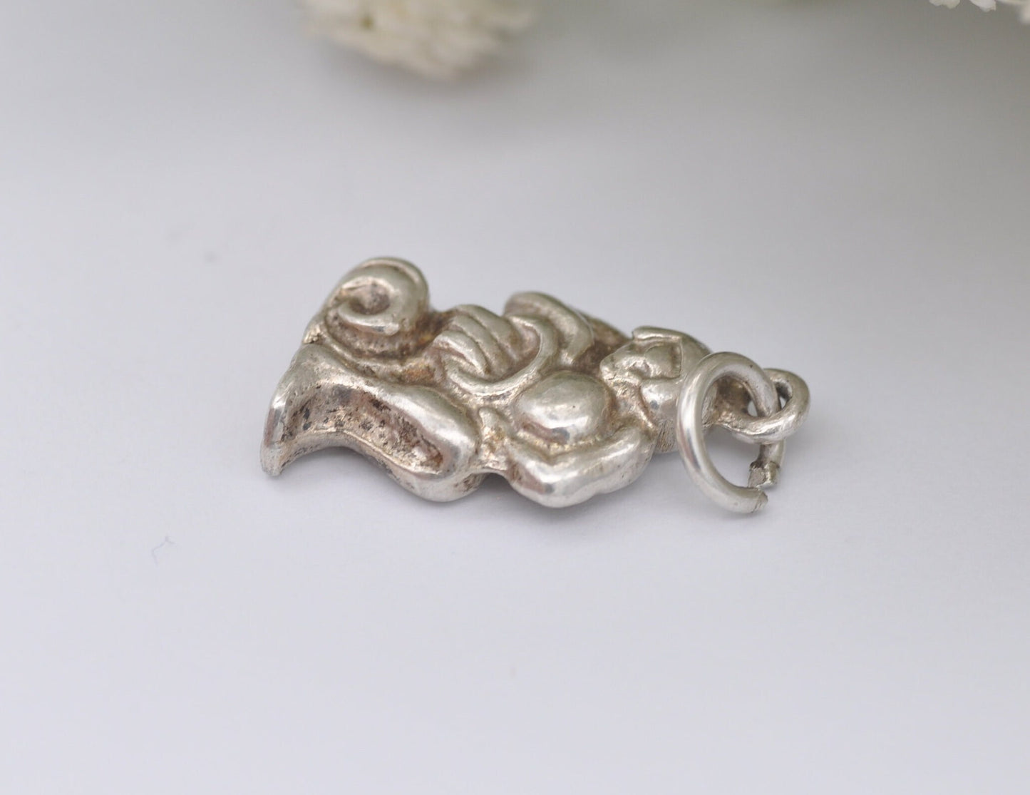 Vintage Silver Virgo Charm / Pendant - Lady with Water Bucket / Pouring Jug / Detailed / Charm Bracelet / Zodiac Signs / 925 Sterling