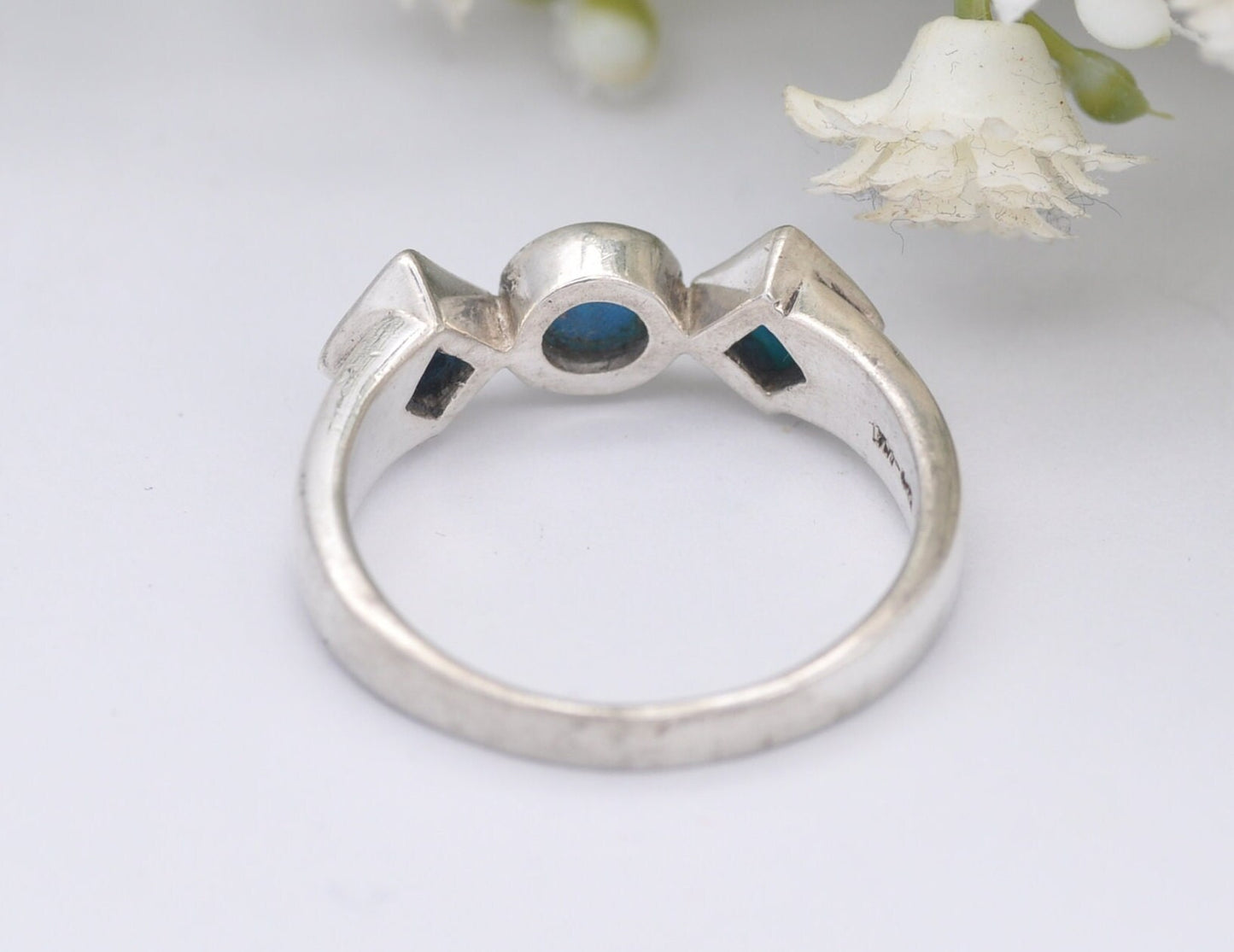Kit Heath Sterling Silver & Turquoise Ring - Three Stone Shapes / Blue Gemstones / 925 / Large / UK Size - R 1/2 / US Size - 8 3/4