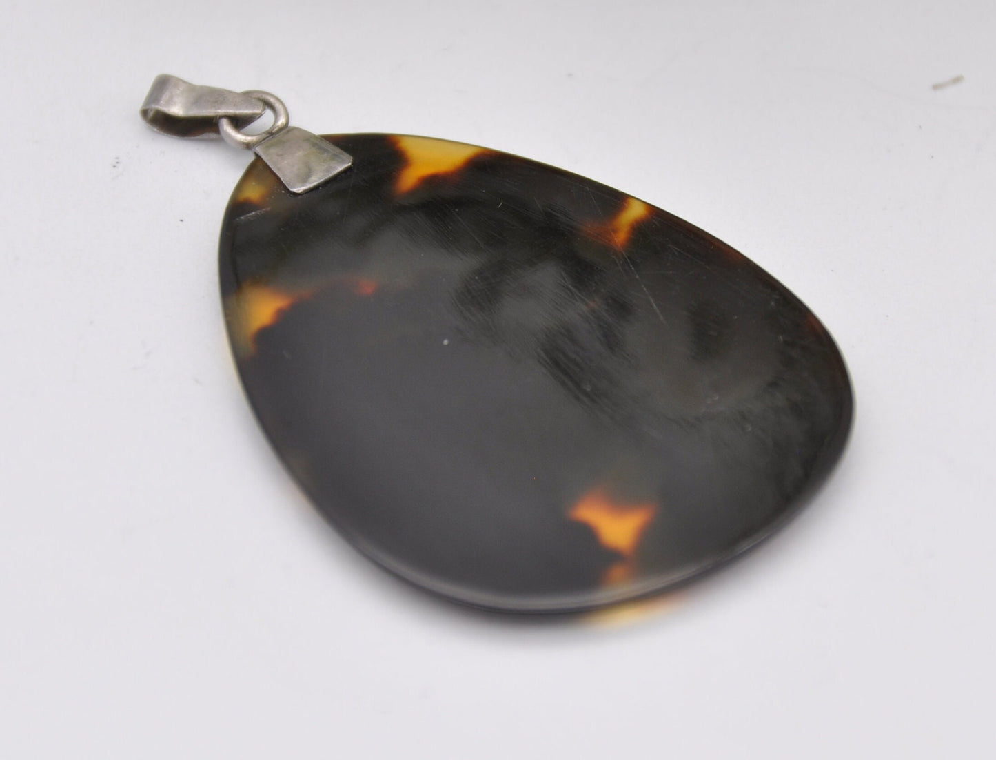 Antique Tortoiseshell Sterling Silver Elephant Pendant - Early 20th Century 1920s 1930s / Indian Elephant / Nature Lover / Engraved Necklace