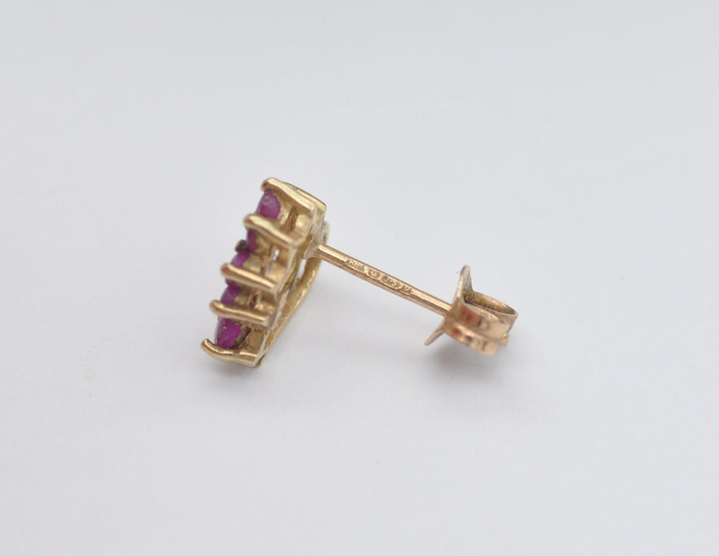 Vintage 9ct Gold & Ruby Heart Stud Earrings - Pink Gemstone / July Birthstone / Half Heart / 1980s / Butterfly Back / 9K / 375 / Solid Gold