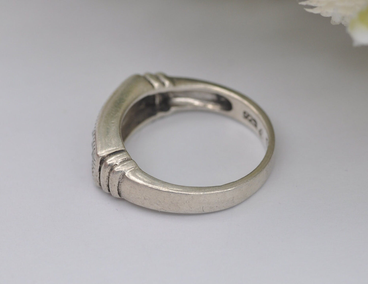 Silver Marcasite Ring - Vintage Art Deco Style Ring | Cocktail Statement | 925 Sterling Silver | Double Bar Set | UK Size M / US Size 6 1/4
