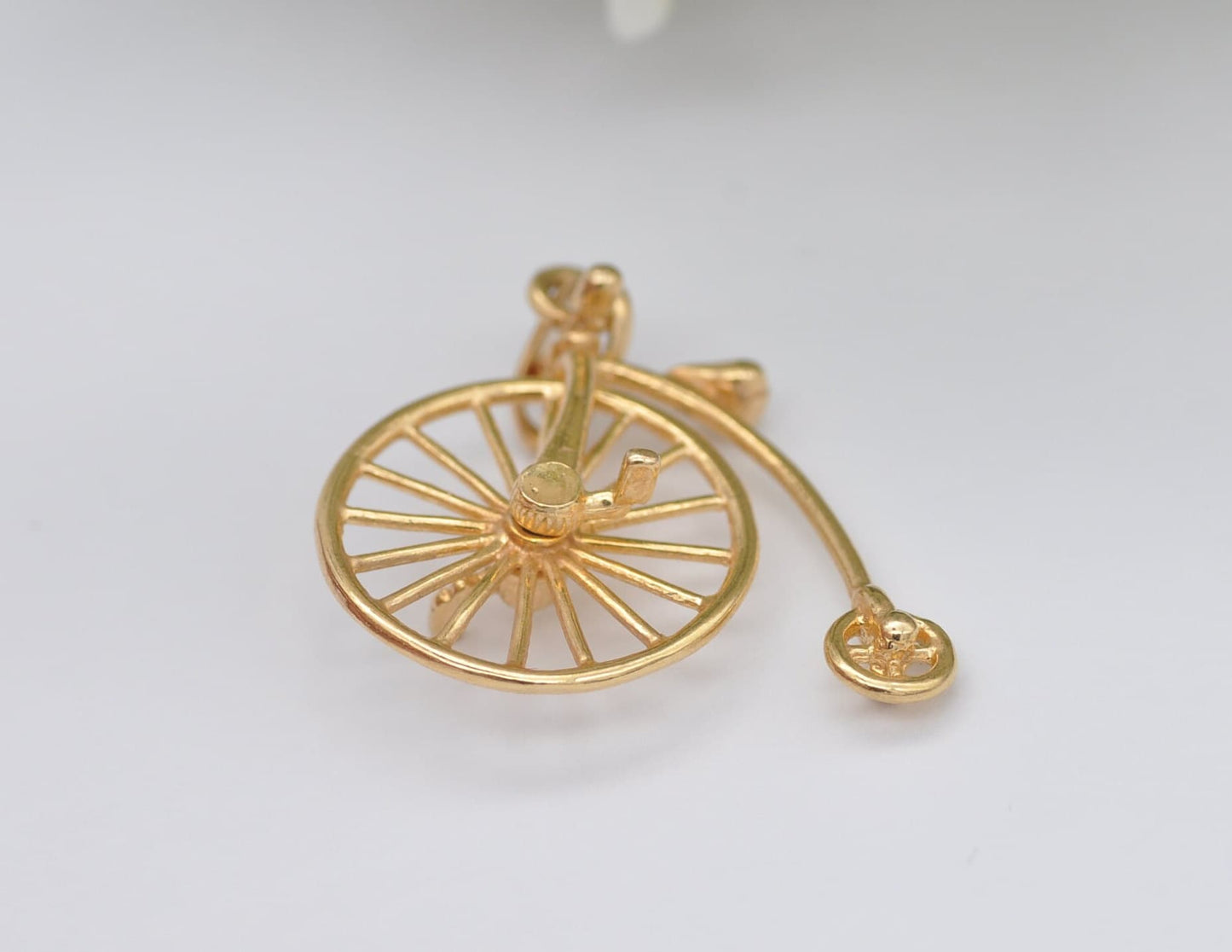 9ct Gold Penny-Farthing Charm / Pendant - Vintage 1970s / Spinning Wheel / Old Style Bike / Victorian Style / Moving / Charm Bracelet