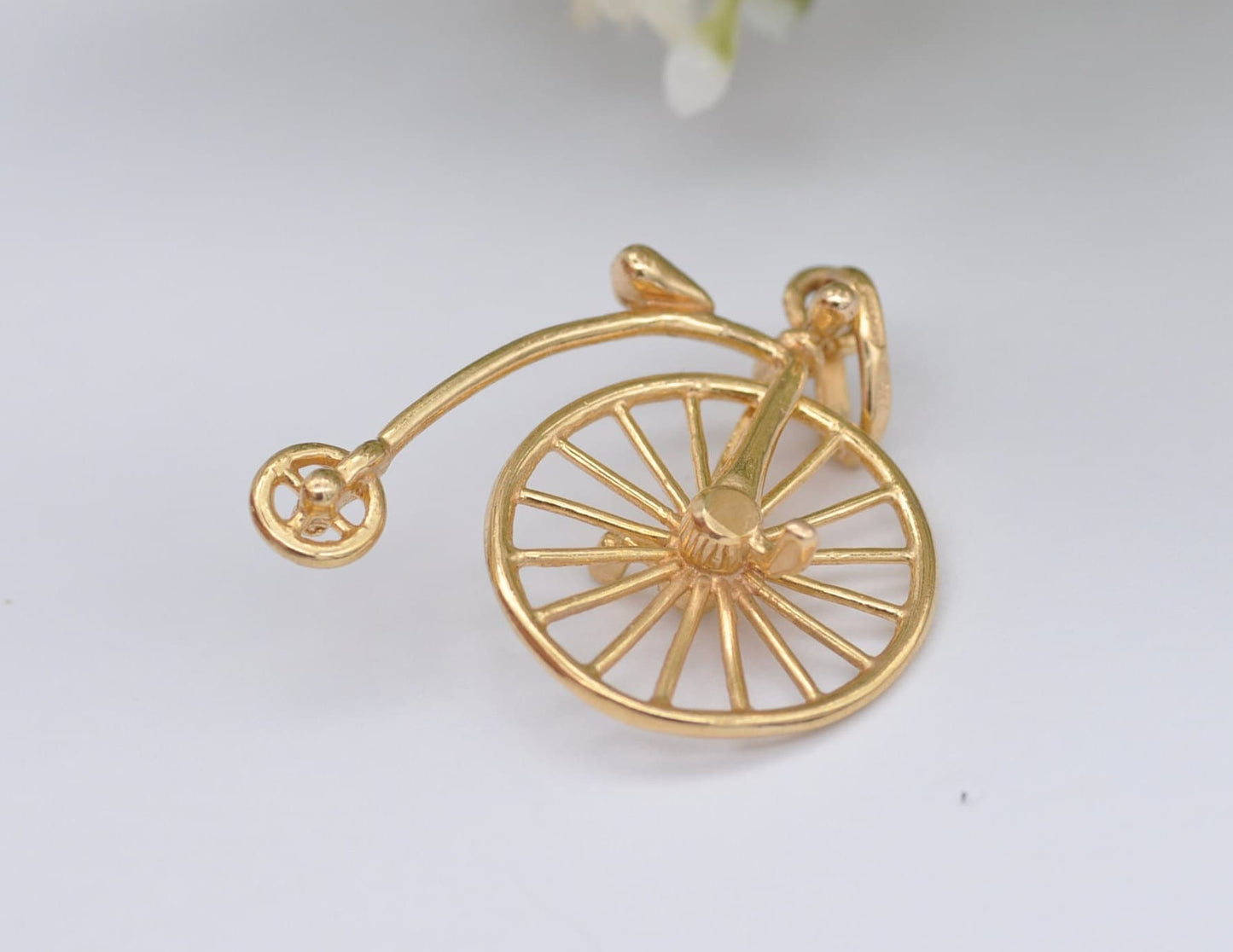 9ct Gold Penny-Farthing Charm / Pendant - Vintage 1970s / Spinning Wheel / Old Style Bike / Victorian Style / Moving / Charm Bracelet