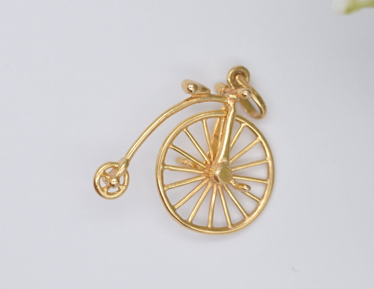 9ct Gold Penny-Farthing Charm / Pendant - Vintage 1970s / Spinning Wheel / Old Style Bike / Victorian Style / Moving / Charm Bracelet