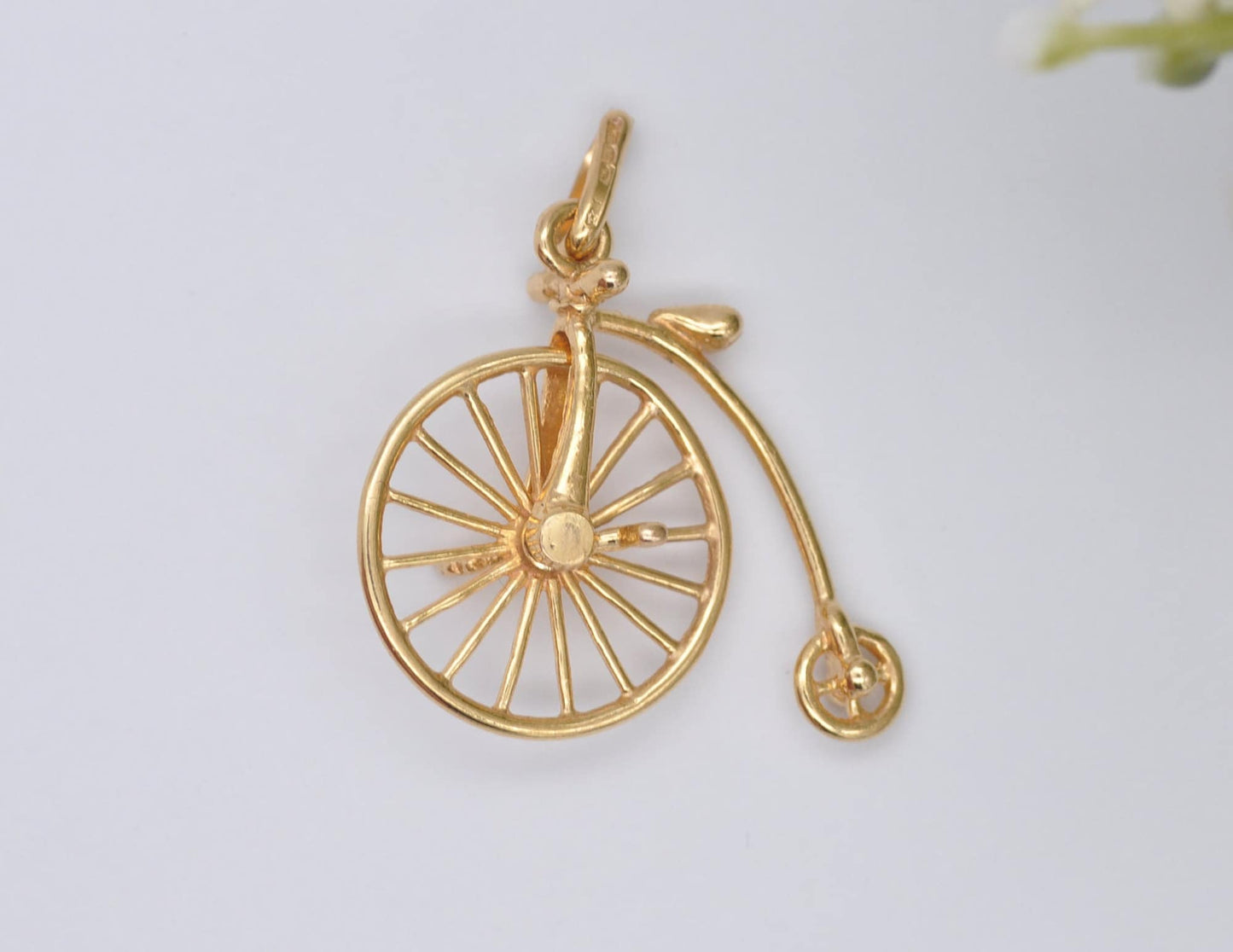 9ct Gold Penny-Farthing Charm / Pendant - Vintage 1970s / Spinning Wheel / Old Style Bike / Victorian Style / Moving / Charm Bracelet
