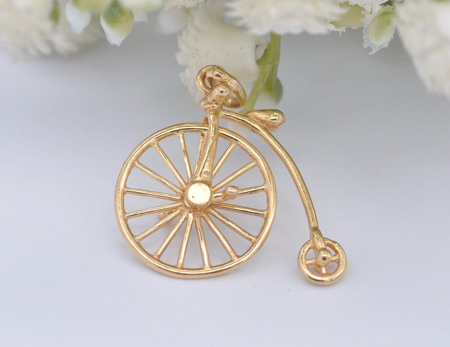 9ct Gold Penny-Farthing Charm / Pendant - Vintage 1970s / Spinning Wheel / Old Style Bike / Victorian Style / Moving / Charm Bracelet