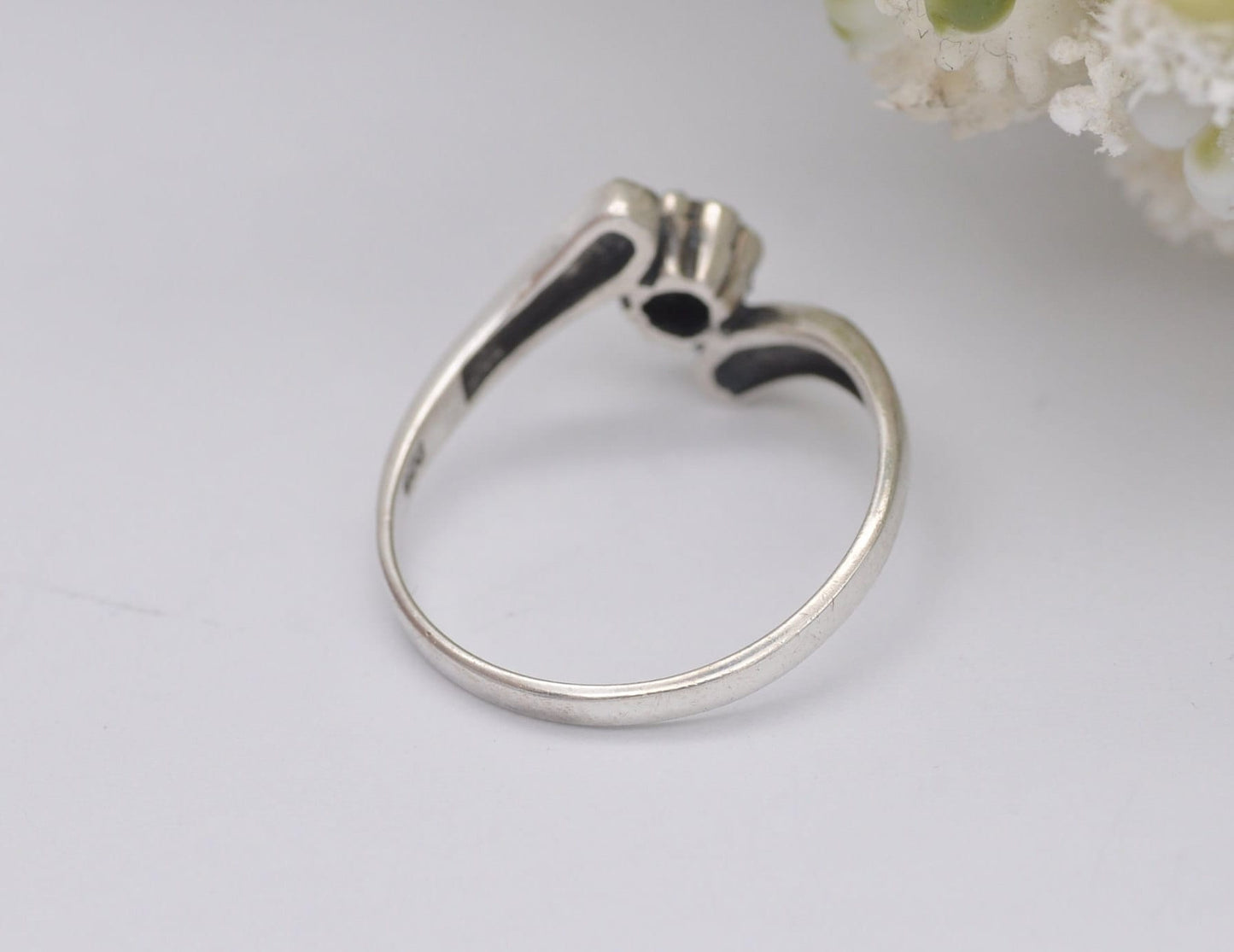 Silver Marcasite Bypass Flower Ring - Vintage Art Deco Style | Statement Cocktail | Cluster Band | 925 Sterling | UK Size P | US Size 7 3/4