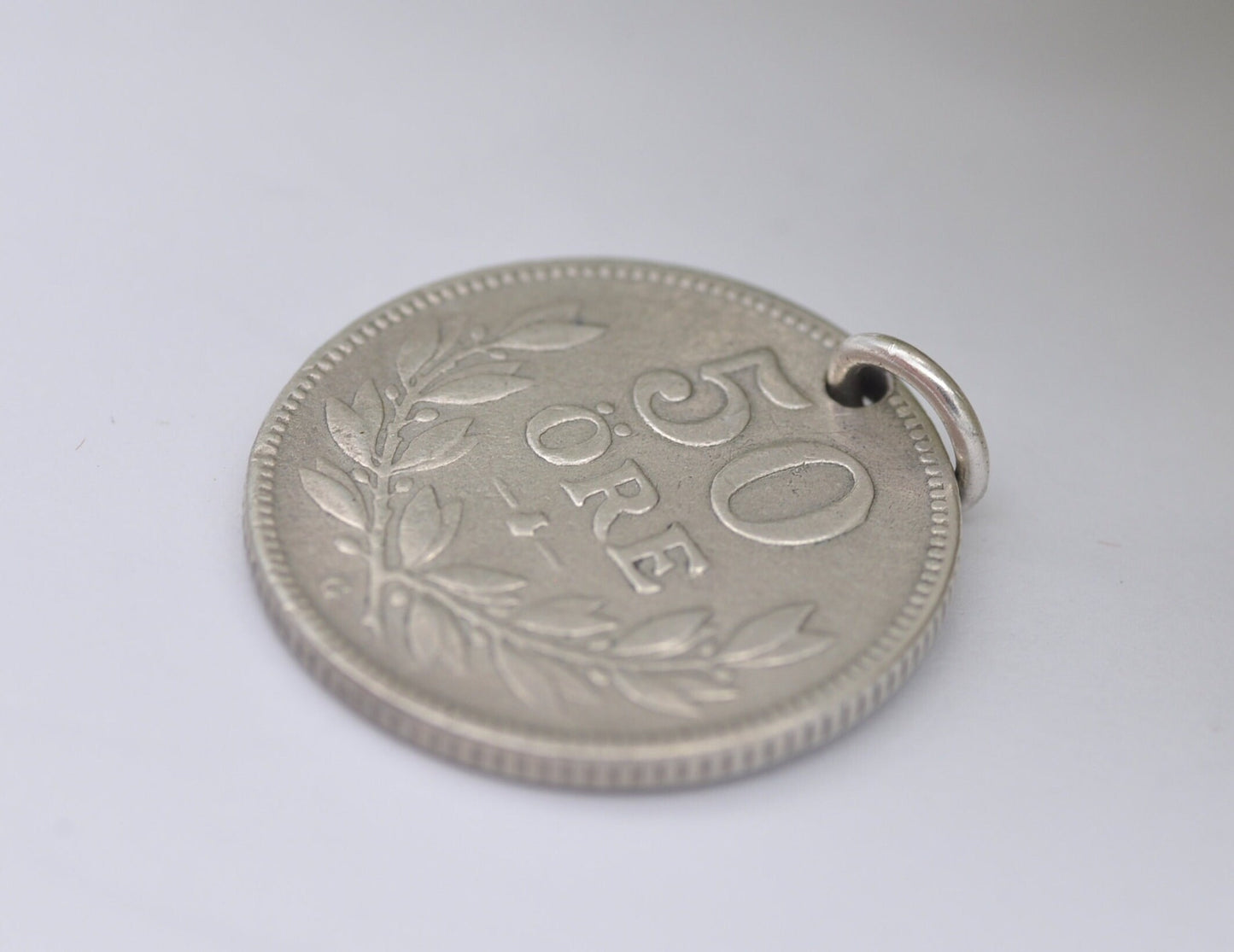 1935 Swedish 50 ��re Coin Charm / Pendant - Vintage Ore Coin Jewellery | Coin Charm | Charm Bracelet | 600 Silver Coin | Collectable