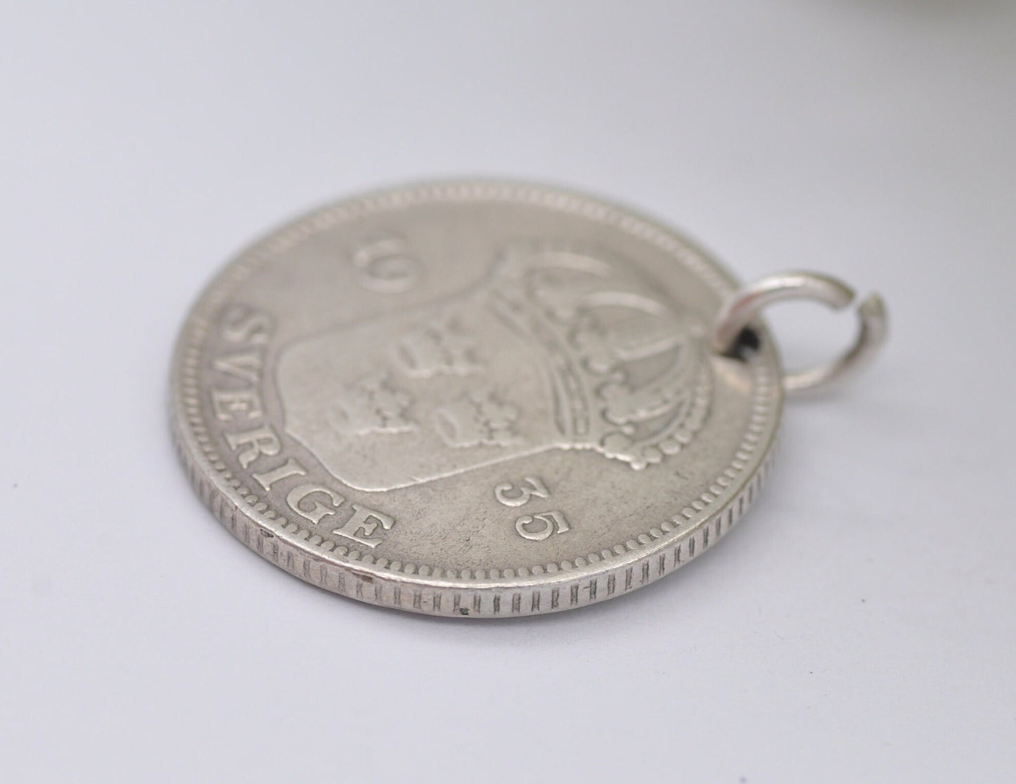 1935 Swedish 50 ��re Coin Charm / Pendant - Vintage Ore Coin Jewellery | Coin Charm | Charm Bracelet | 600 Silver Coin | Collectable