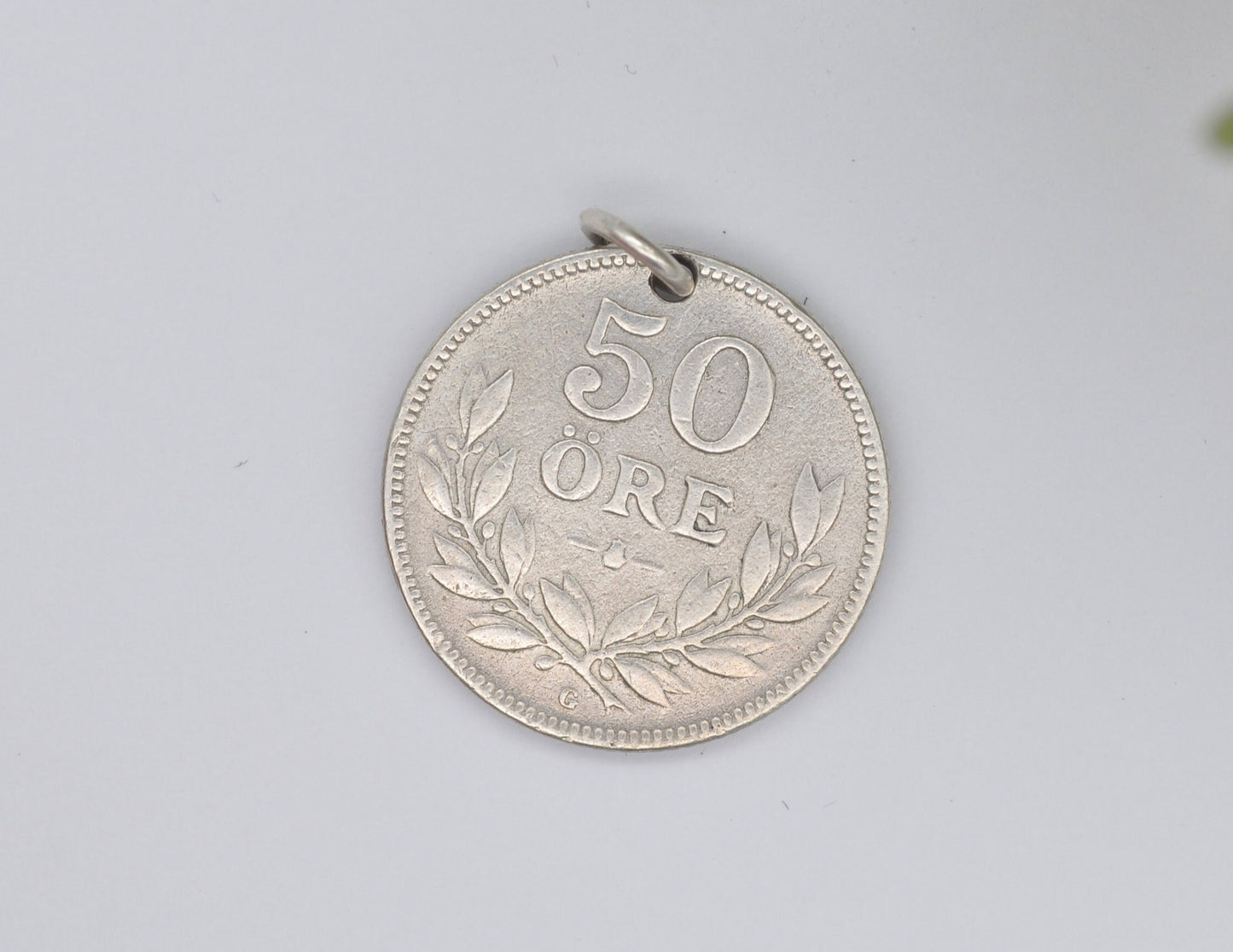 1935 Swedish 50 ��re Coin Charm / Pendant - Vintage Ore Coin Jewellery | Coin Charm | Charm Bracelet | 600 Silver Coin | Collectable
