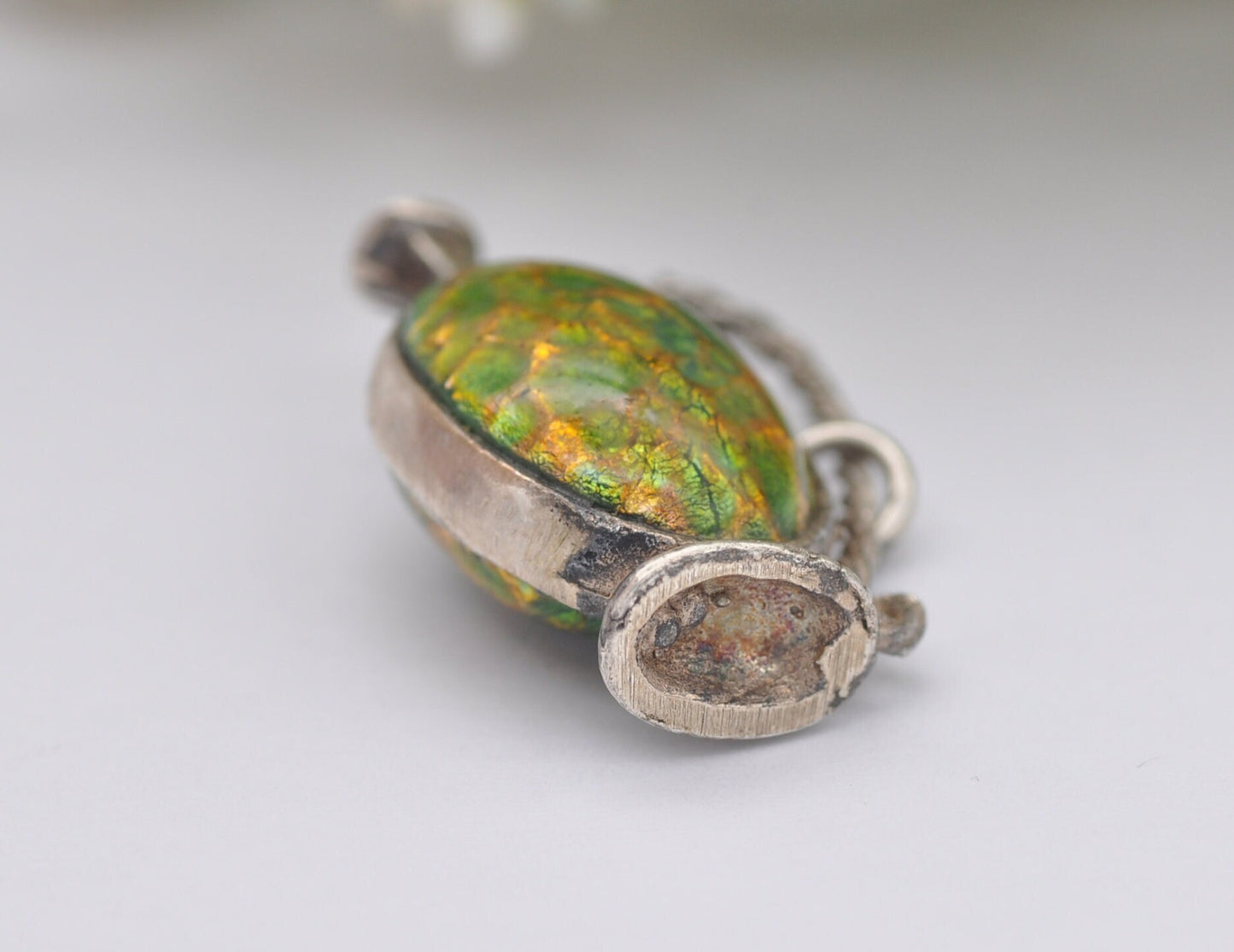 Vintage Sterling Silver Murano Glass Jug Charm / Pendant - Interesting / Stone / Green / Wine / Charm Bracelet