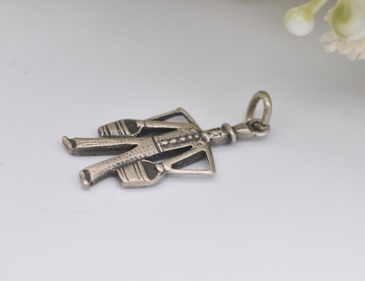 Vintage Silver Man Carrying Buckets of Water Charm / Pendant - Water Buckets / Shoulder Yoke / Carrying Pole / Dutch 835 / Charm Bracelet