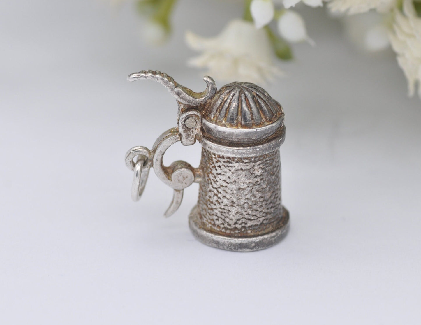 Vintage Silver Opening Beer Stein Charm / Pendant - Drinking / Bier / Alcohol / German / Charm Bracelet