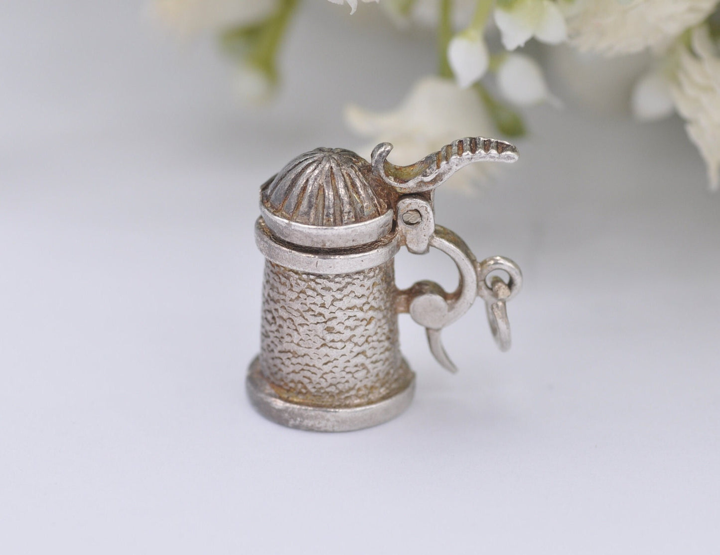Vintage Silver Opening Beer Stein Charm / Pendant - Drinking / Bier / Alcohol / German / Charm Bracelet