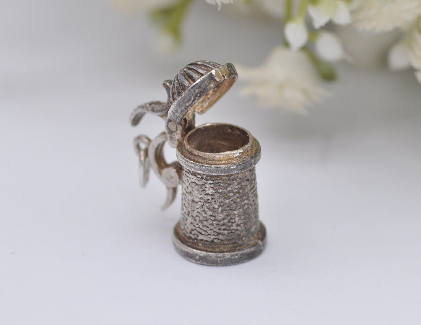 Vintage Silver Opening Beer Stein Charm / Pendant - Drinking / Bier / Alcohol / German / Charm Bracelet