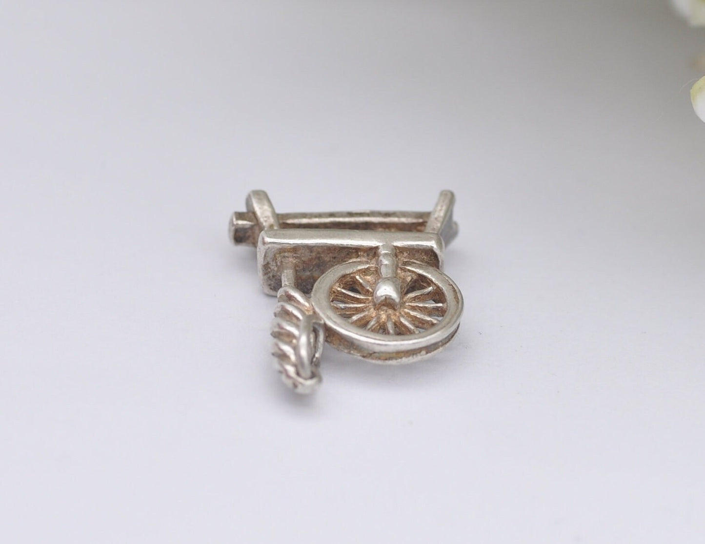 Vintage Silver Spinning Wheel Charm / Pendant - Disney / Sleeping Beauty / Charm Bracelet / Aurora / Detailed