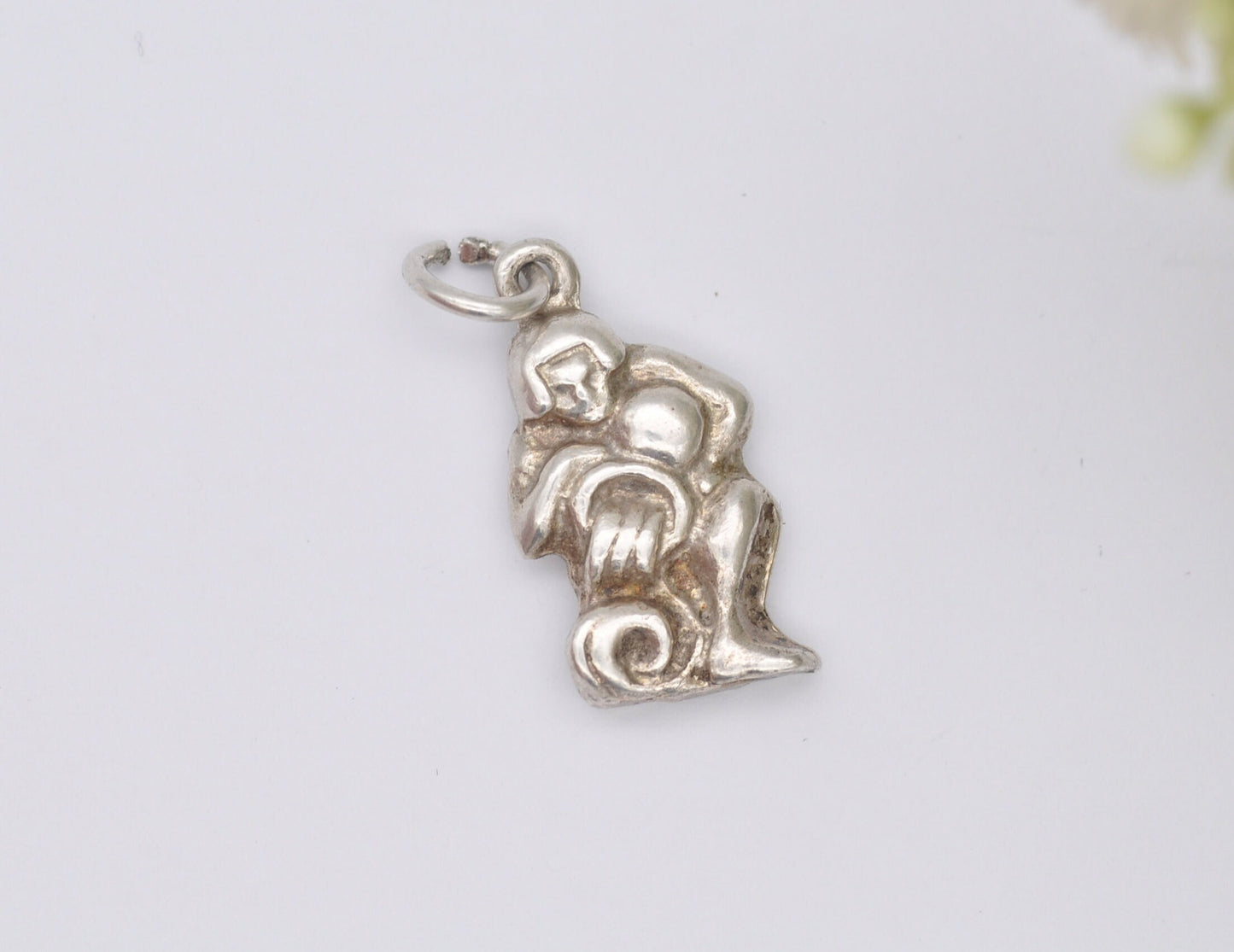 Vintage Silver Virgo Charm / Pendant - Lady with Water Bucket / Pouring Jug / Detailed / Charm Bracelet / Zodiac Signs / 925 Sterling