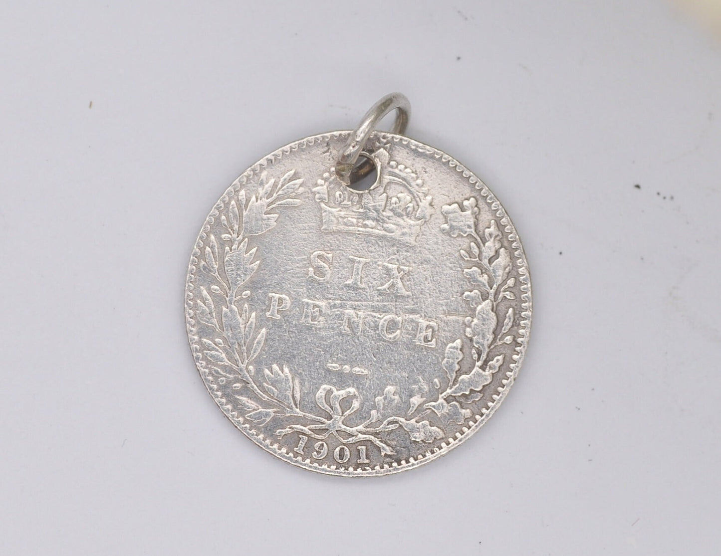 Antique Victorian Silver Six Pence 1901 Coin Charm / Pendant - Victoria | Coin Jewellery | Royal Family | Royalty | Charm Bracelet | Shield