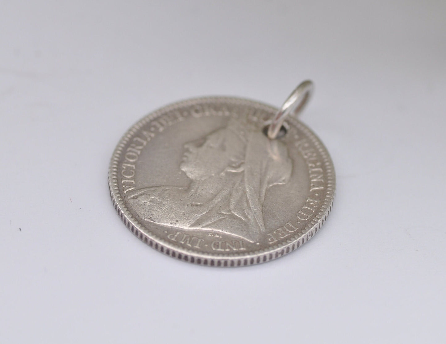 Antique Victorian Silver Six Pence 1901 Coin Charm / Pendant - Victoria | Coin Jewellery | Royal Family | Royalty | Charm Bracelet | Shield