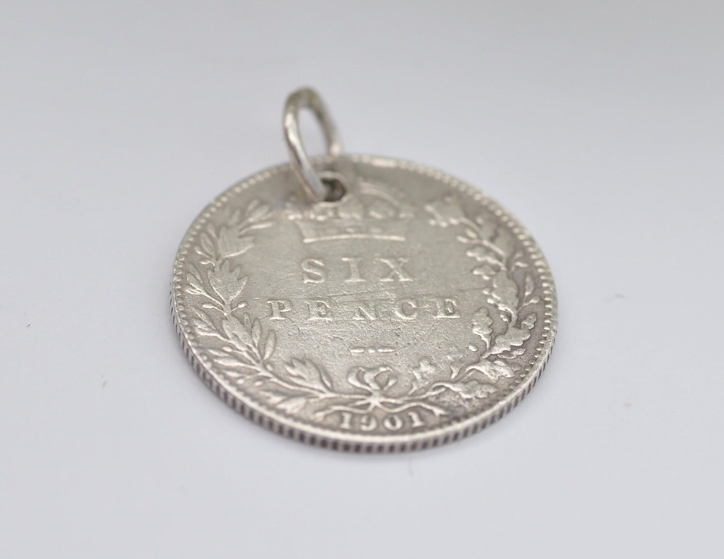 Antique Victorian Silver Six Pence 1901 Coin Charm / Pendant - Victoria | Coin Jewellery | Royal Family | Royalty | Charm Bracelet | Shield