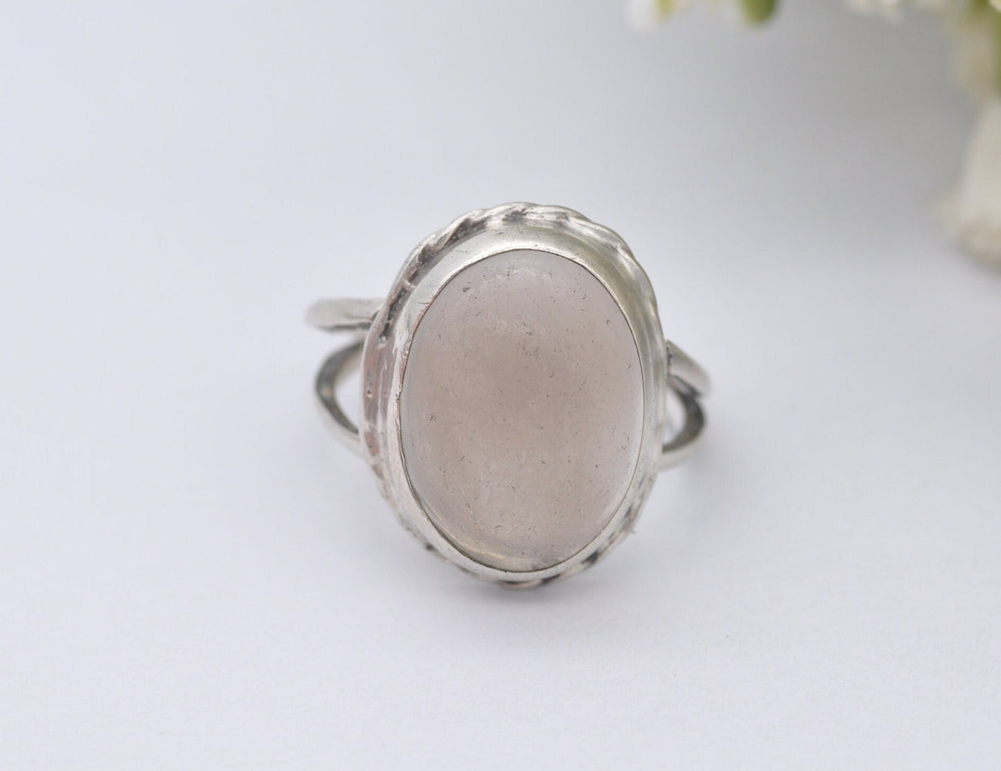 Vintage Sterling Silver and Domed Glass Ring - Chunky Cocktail / Quirky Ring / Clear Oval Stone / Unisex / UK Size - Q / US Size - 8