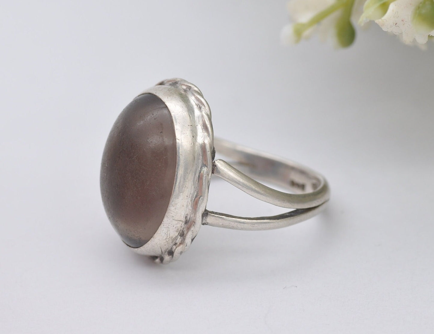 Vintage Sterling Silver and Domed Glass Ring - Chunky Cocktail / Quirky Ring / Clear Oval Stone / Unisex / UK Size - Q / US Size - 8