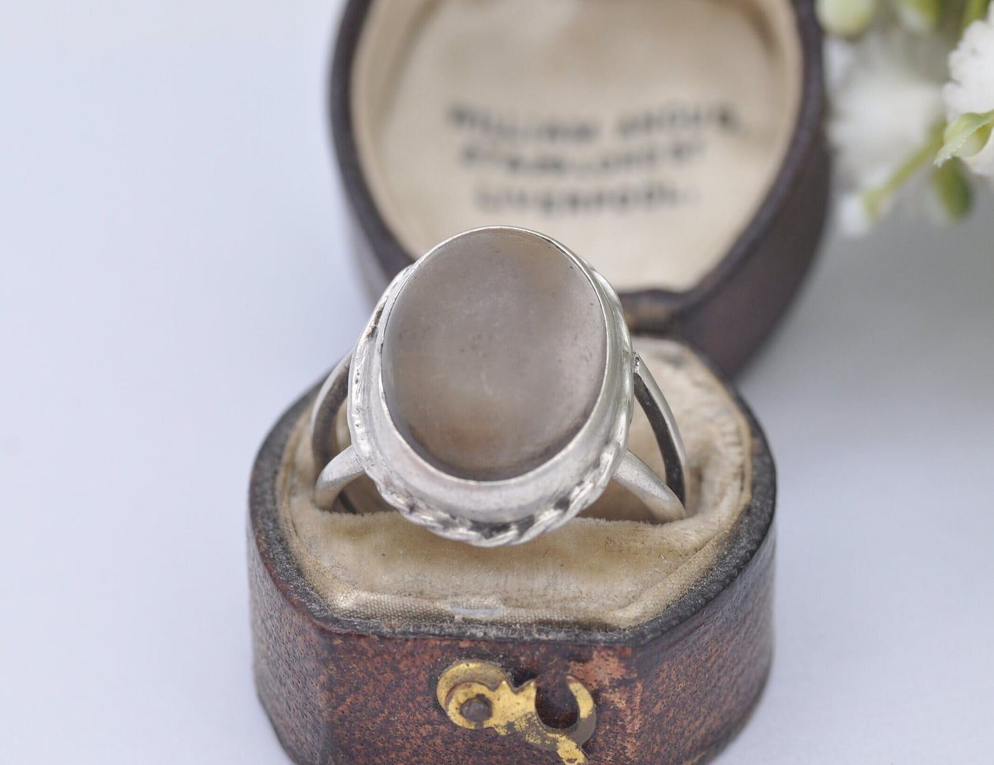 Vintage Sterling Silver and Domed Glass Ring - Chunky Cocktail / Quirky Ring / Clear Oval Stone / Unisex / UK Size - Q / US Size - 8