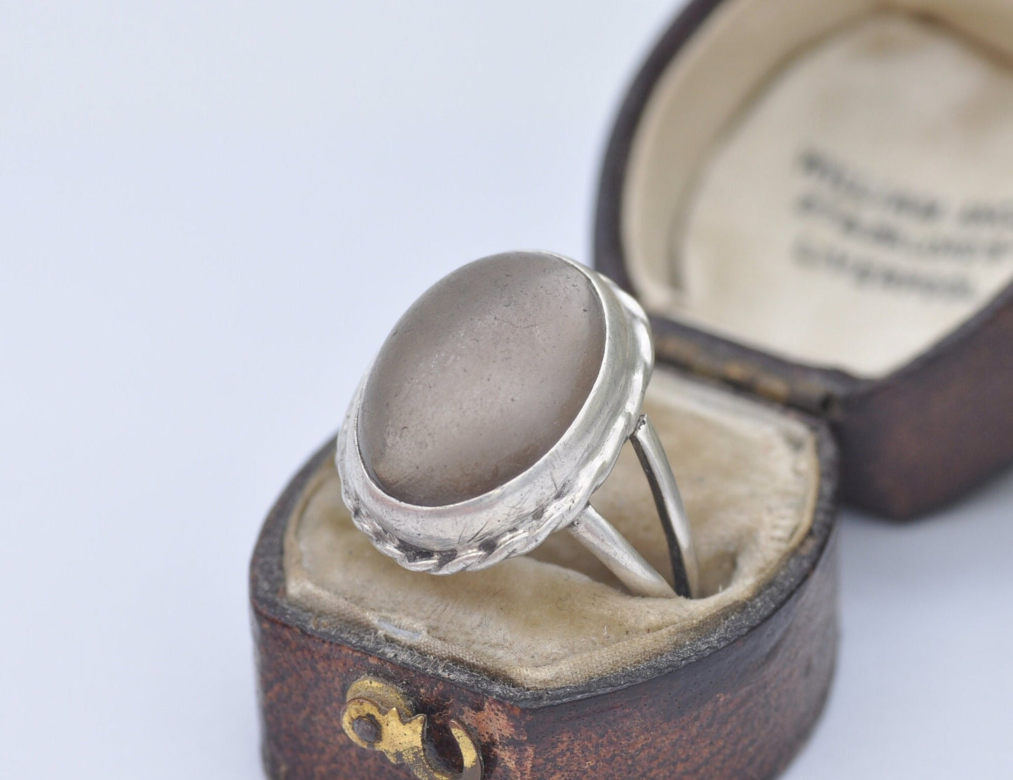 Vintage Sterling Silver and Domed Glass Ring - Chunky Cocktail / Quirky Ring / Clear Oval Stone / Unisex / UK Size - Q / US Size - 8
