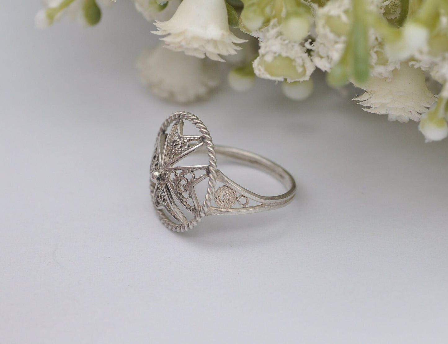 Vintage Maltese Silver Filigree Ring - 917 Malta Silver / 1960s 1970s / Open Work Maltese Cross / Small Ring / UK Size - J 1/2 / US Size - 5