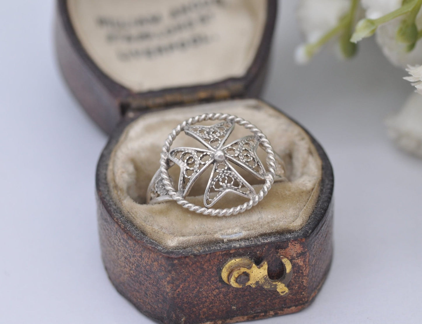 Vintage Maltese Silver Filigree Ring - 917 Malta Silver / 1960s 1970s / Open Work Maltese Cross / Small Ring / UK Size - J 1/2 / US Size - 5