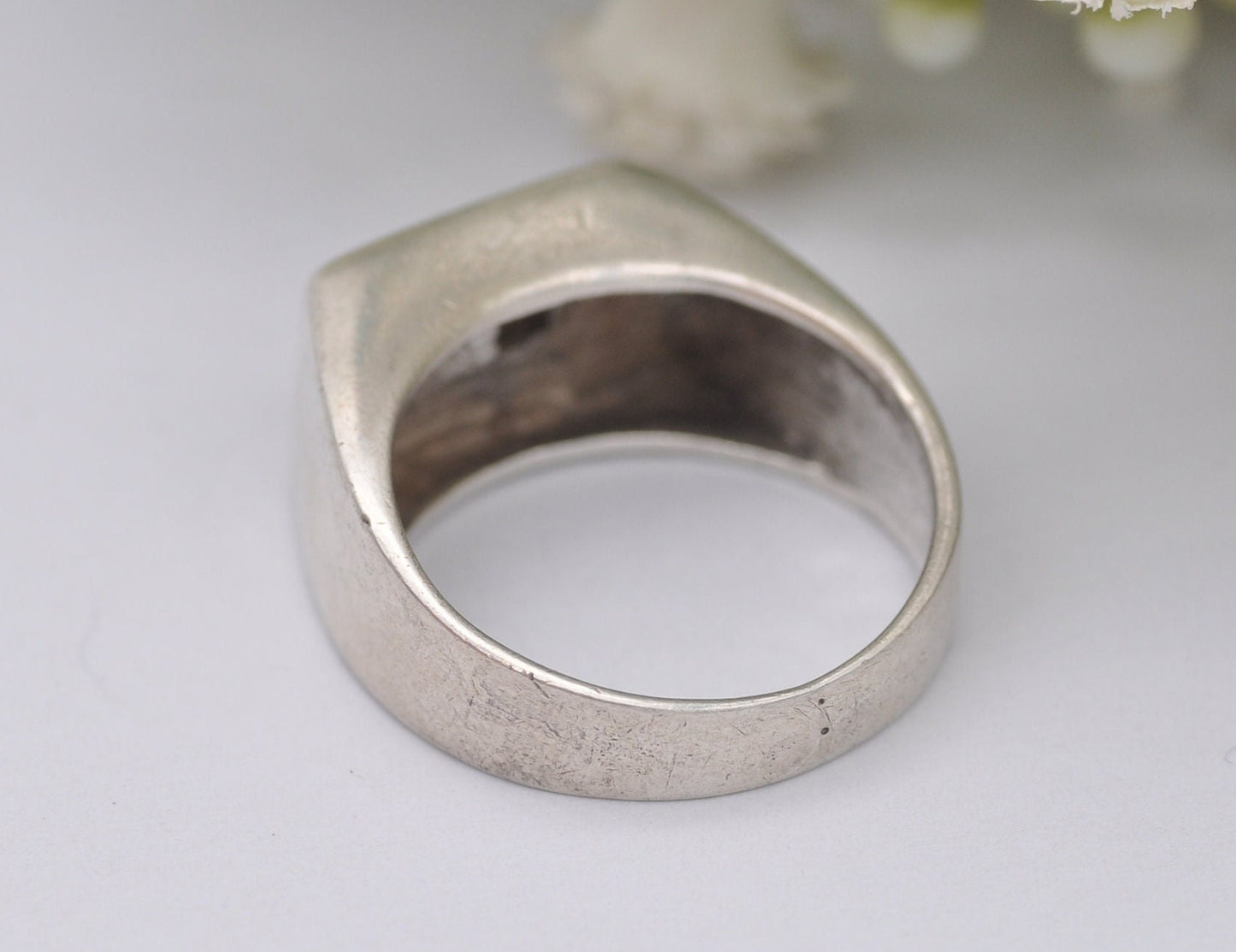 Silver & Onyx Signet Ring with Clear Stone - Vintage 925 Sterling / Statement Signet / Chunky Men's Ring / UK Size - P 1/2 / US Size - 7 3/4