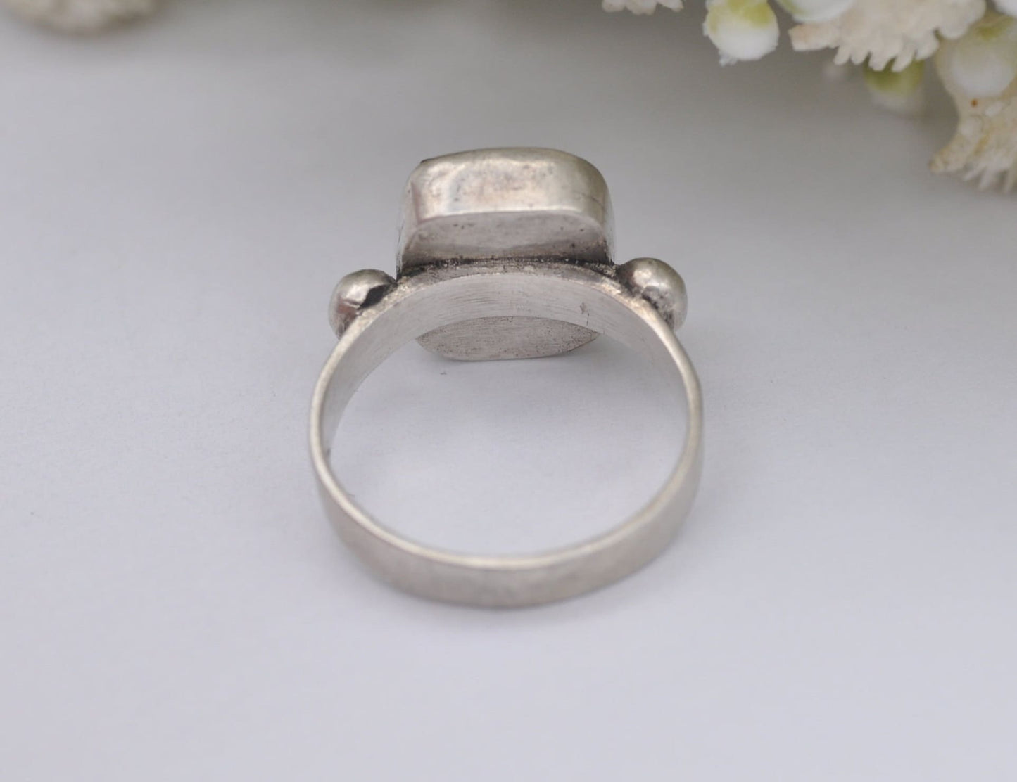 Vintage Sterling Silver and Onyx Statement Ring - 1980 / Chunky Cocktail / 925 / Black Square Stone / Unisex / UK Size - N / US Size - 6 1/2