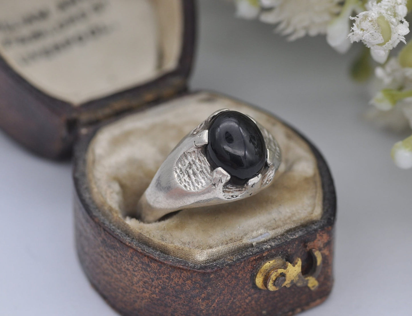 Vintage Mid-Century Sterling Silver & Onyx Ring - UK Size - O / US Size - 7 1/4