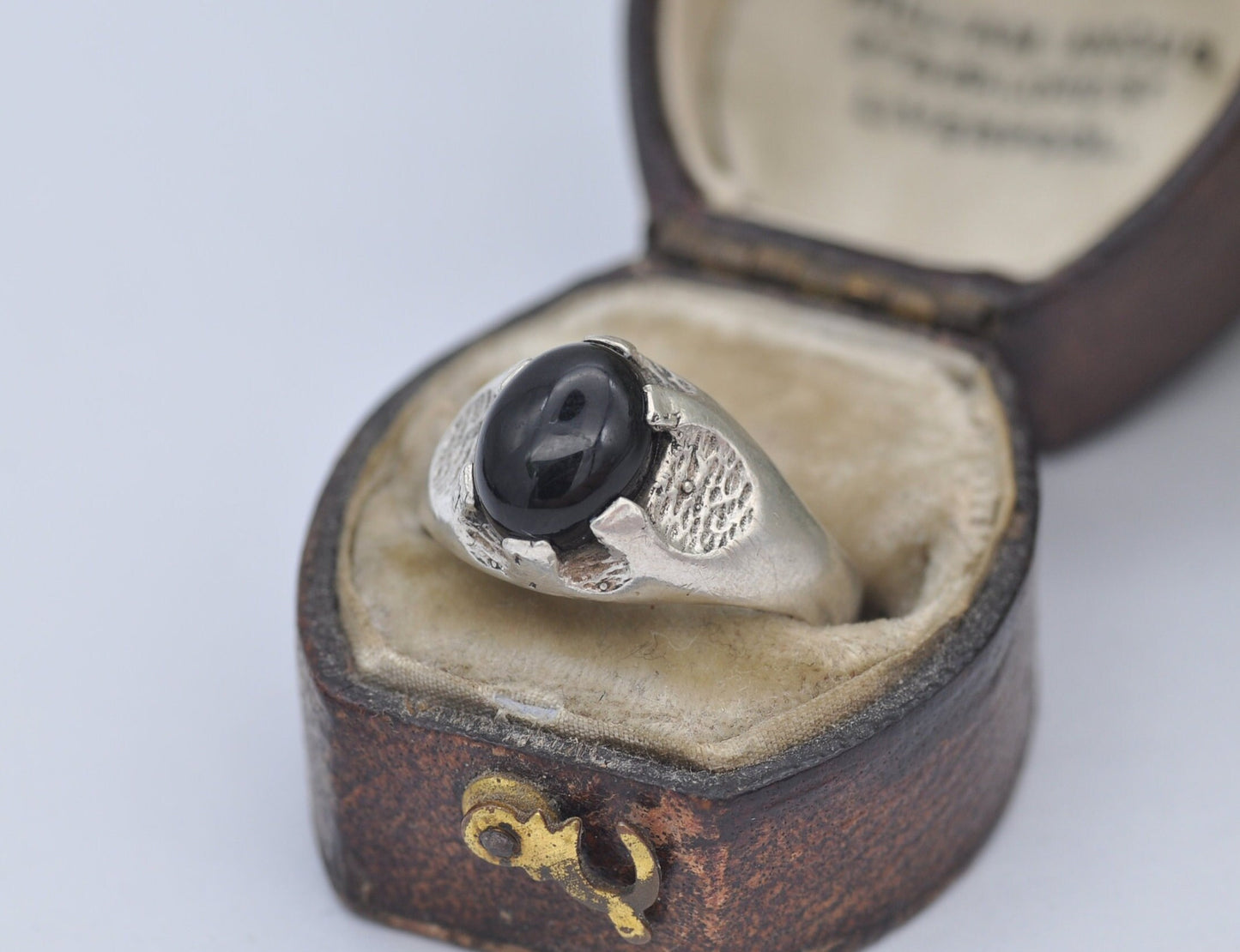 Vintage Mid-Century Sterling Silver & Onyx Ring - UK Size - O / US Size - 7 1/4