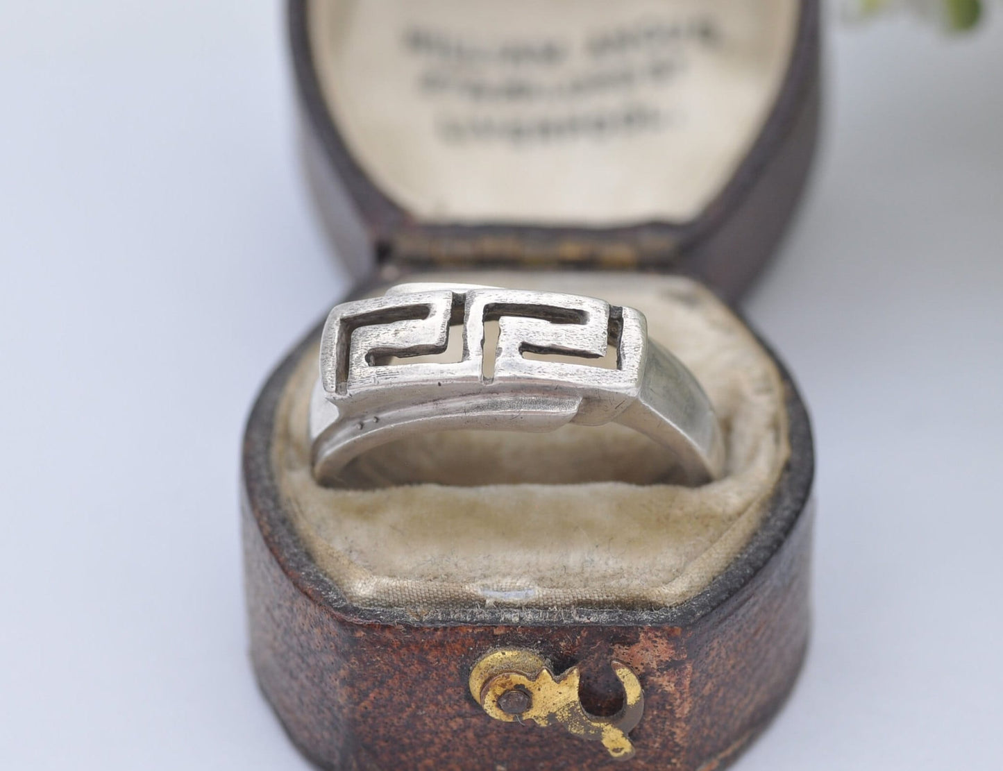 Vintage Chunky Silver Greek Key Ring - UK Size - Q 1/2 / US Size - 8 1/4