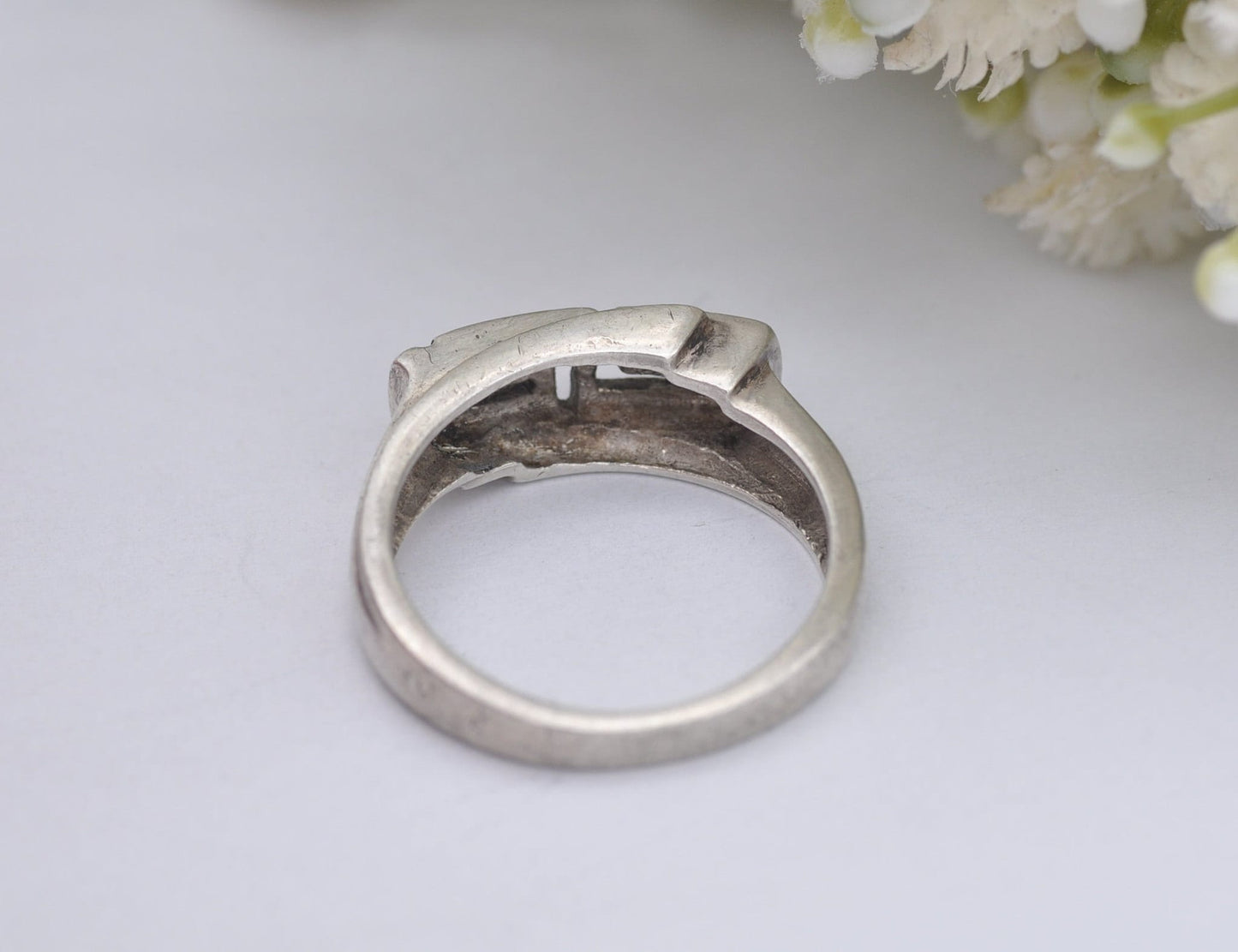 Vintage Chunky Silver Greek Key Ring - UK Size - Q 1/2 / US Size - 8 1/4