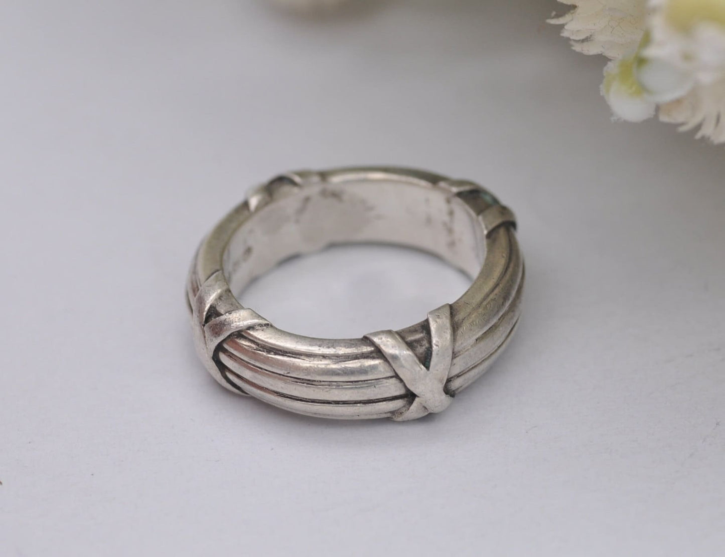 Vintage Sterling Silver Cross Band Ring - J / US Size - 4 3/4