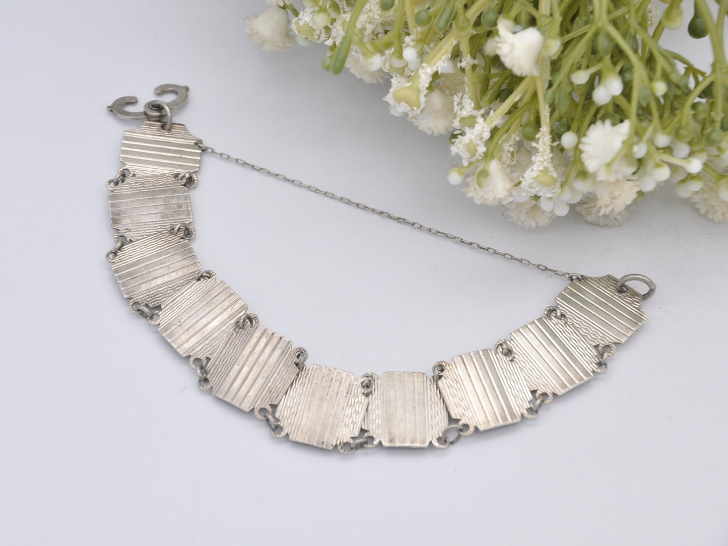 Vintage Sterling Silver Panel Bracelet - Engine Turned Stamped Canadian Treasury, Art Deco