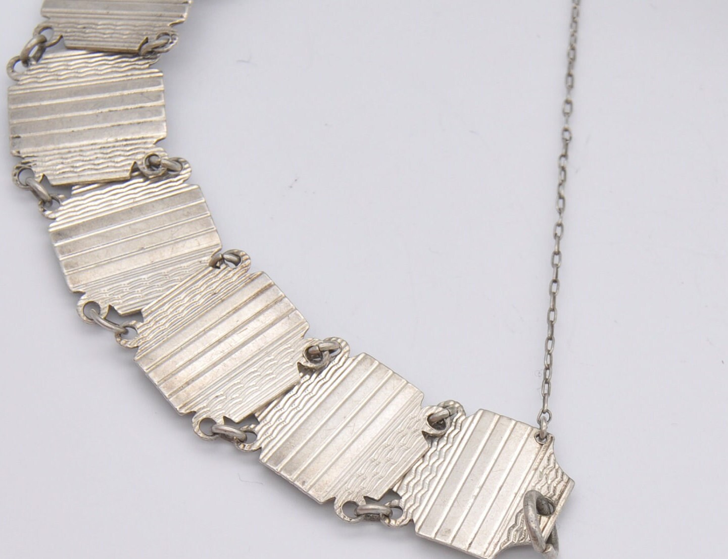 Vintage Sterling Silver Panel Bracelet - Engine Turned Stamped Canadian Treasury, Art Deco