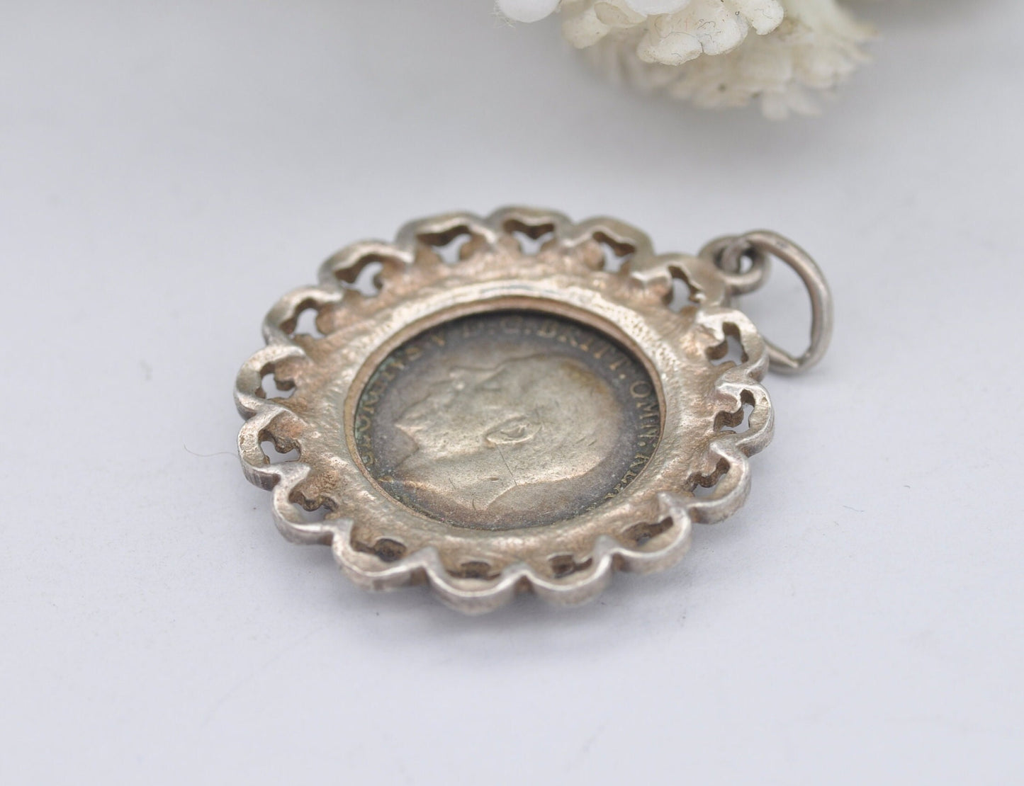 Vintage Silver George V Threepence 1934 Coin Charm - 3 Pence Pendant