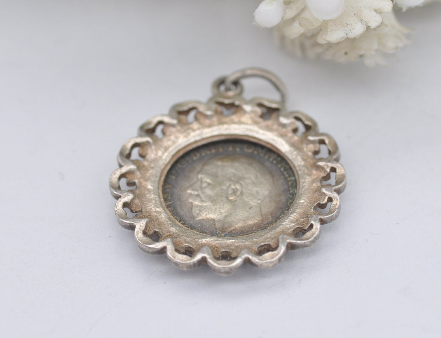Vintage Silver George V Threepence 1934 Coin Charm - 3 Pence Pendant