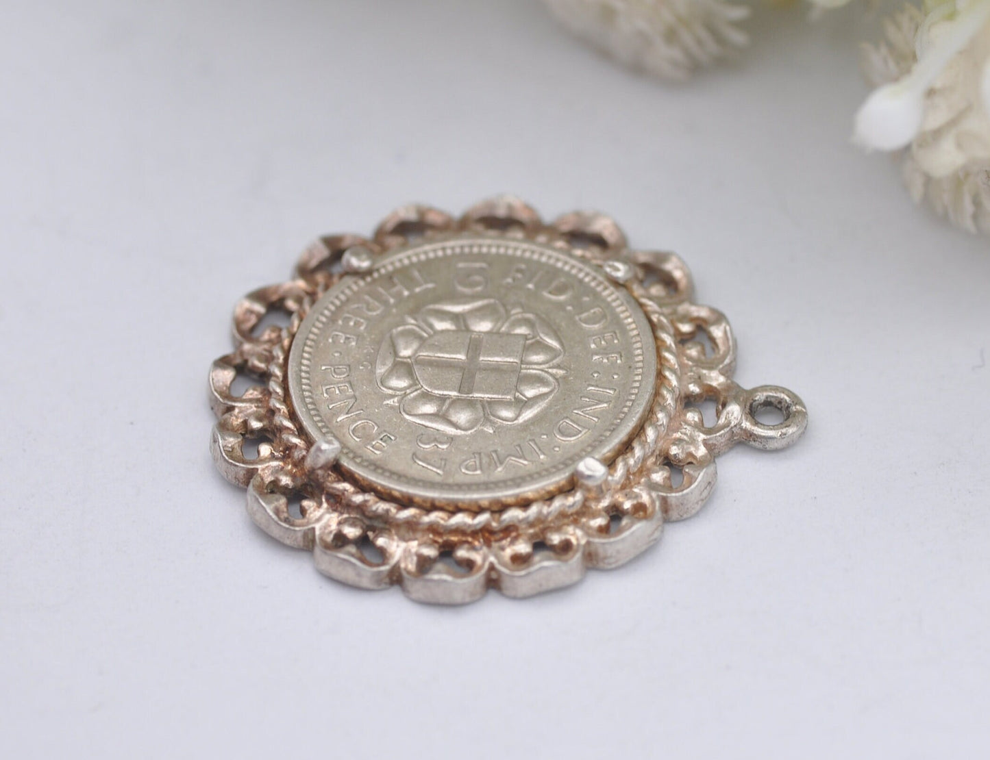 Vintage Silver George VI Threepence Coin Charm - 1937 3 Penny Pendant