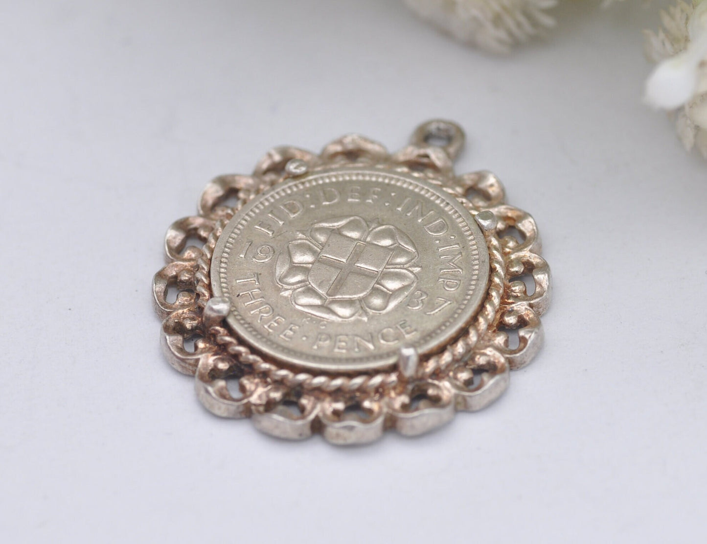 Vintage Silver George VI Threepence Coin Charm - 1937 3 Penny Pendant