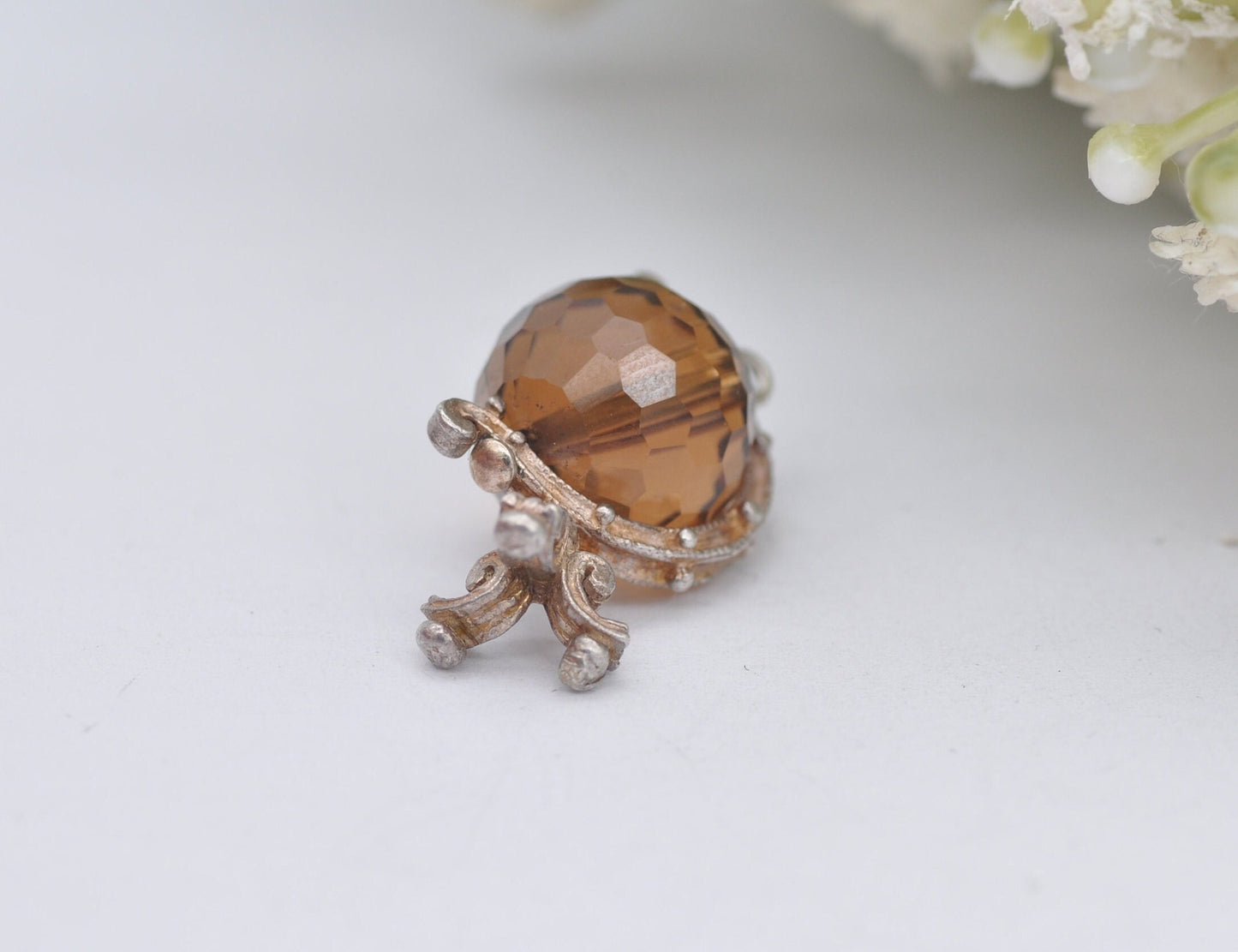 Vintage Sterling Silver Crystal Globe Charm - Spinning Pendant