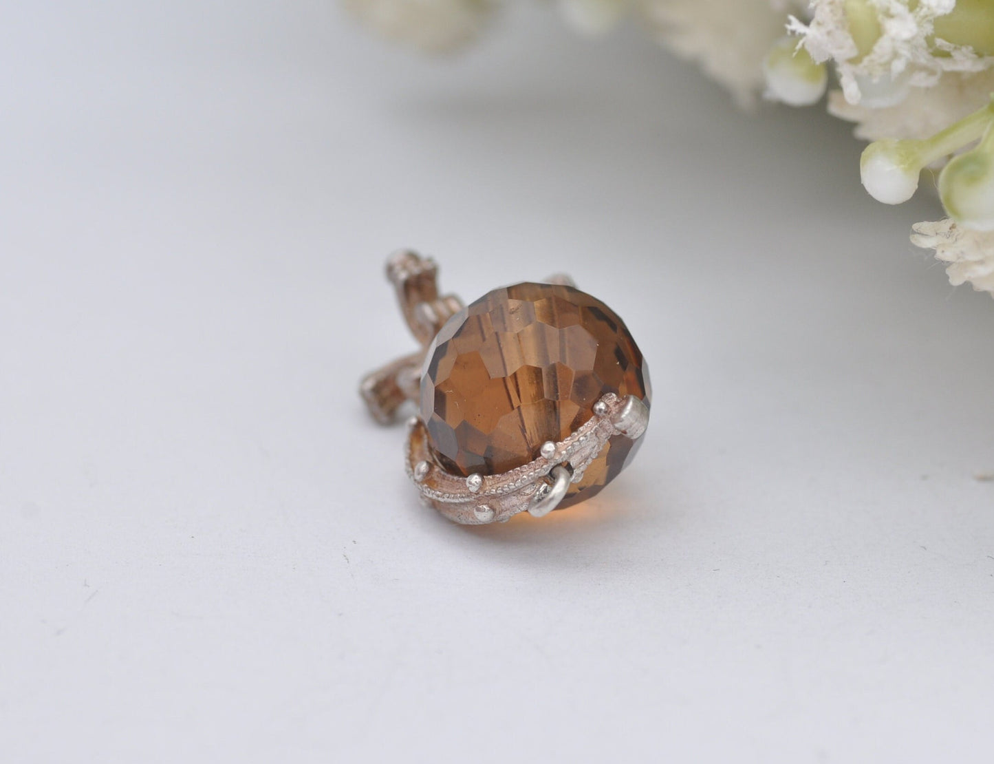 Vintage Sterling Silver Crystal Globe Charm - Spinning Pendant
