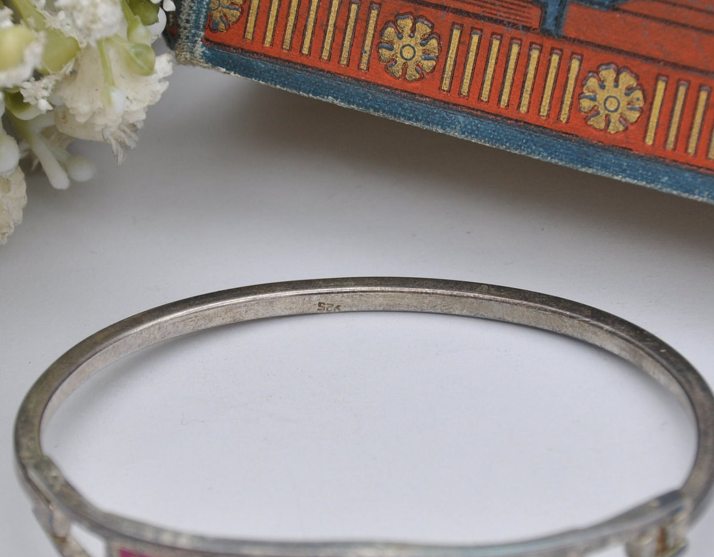 Vintage Mexico Sterling Silver Mother of Pearl Cuff Bracelet - Flower Bangle