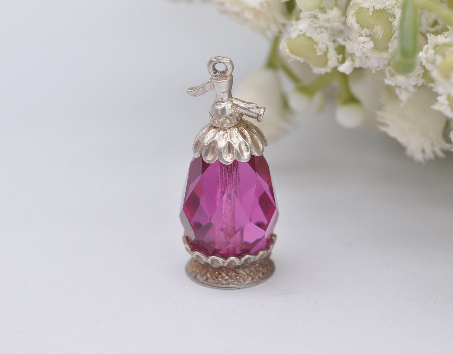 Vintage CHIM Sterling Silver Purple Crystal Soda Syphon Charm - Glass Jug Pendant