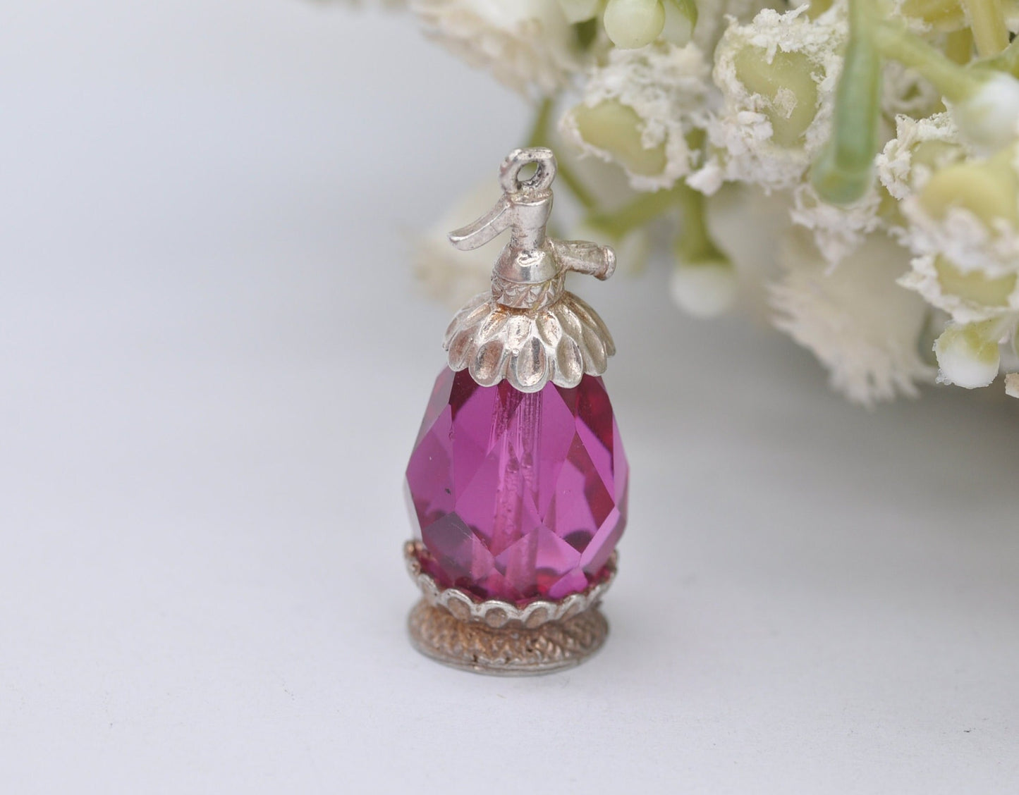 Vintage CHIM Sterling Silver Purple Crystal Soda Syphon Charm - Glass Jug Pendant