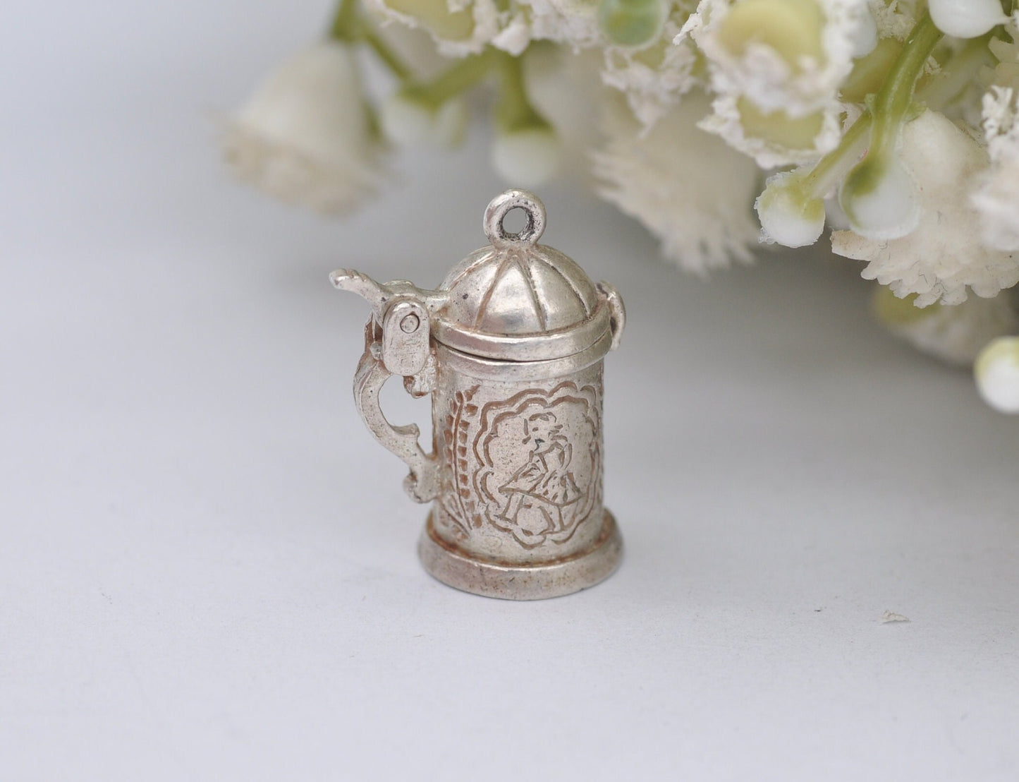 Vintage Sterling Silver Beer Stein Charm - Opening Tankard Pendant