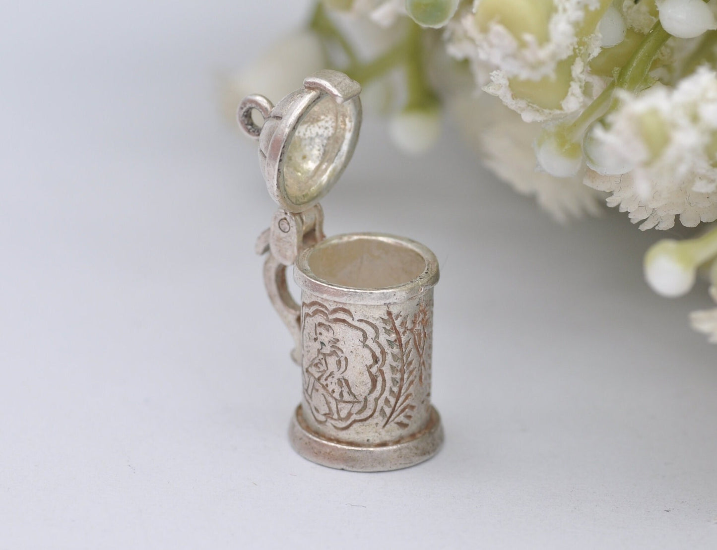 Vintage Sterling Silver Beer Stein Charm - Opening Tankard Pendant